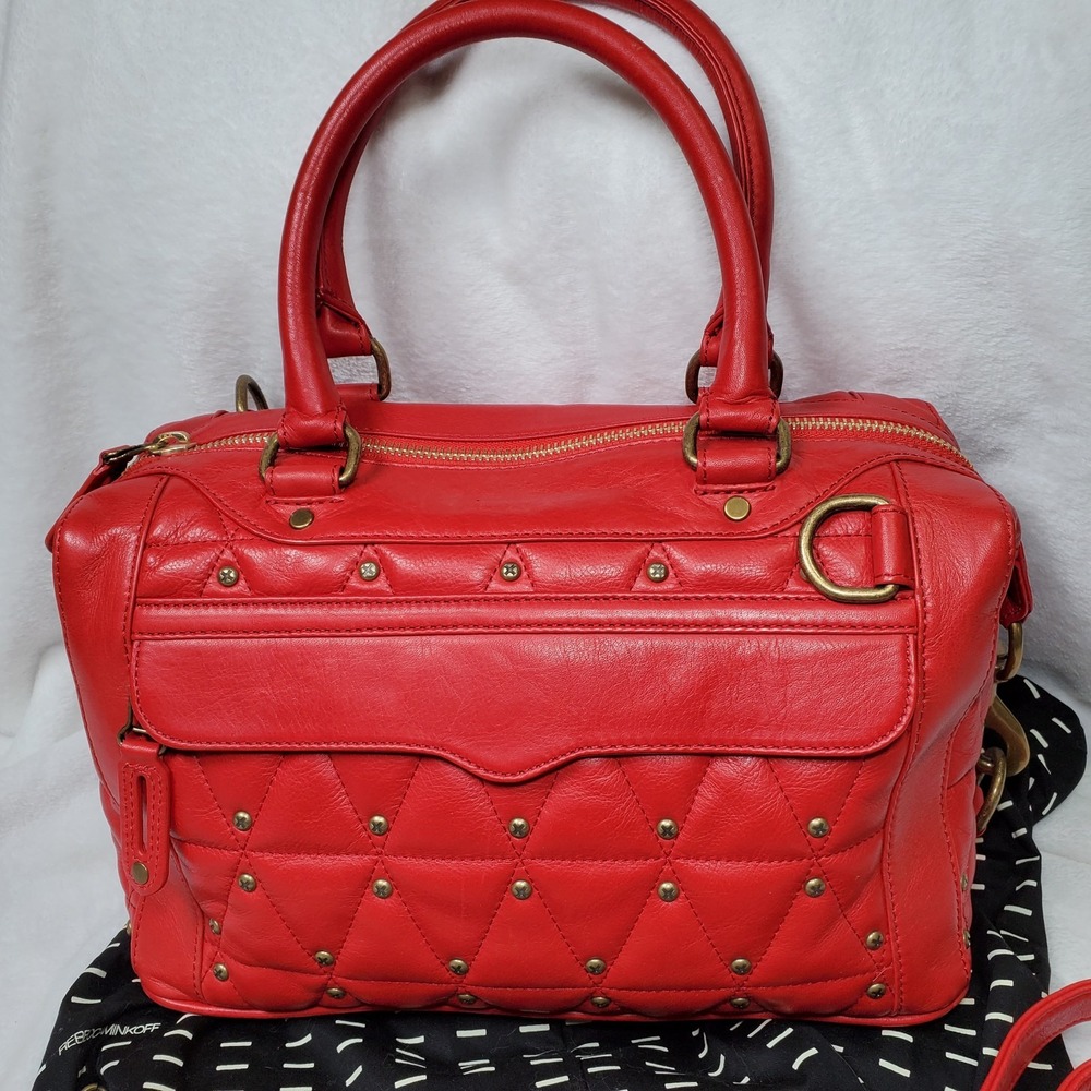 Rebecca Minkoff‎ Red MAB Mini Leather Satchel Handbag Quilted Designer Old Money